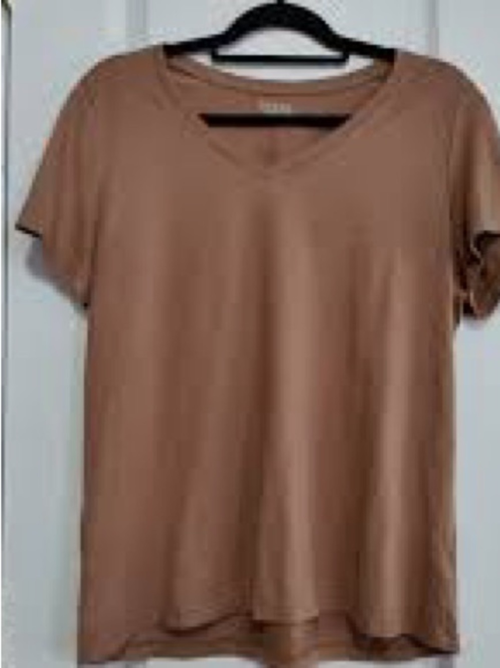 Women's Classic V-Neck Short Sleeve Top - Camel Tan Time & Tru Pima Cotton SZ L